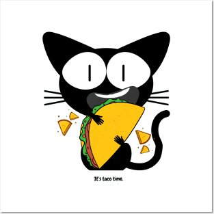 hungry cat, It's taco time Posters and Art